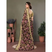 Women's Chiffon Printed Saree With Unstitched Blouse 5.5Mtr (Beige) - Image 3