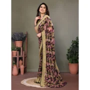 Women's Chiffon Printed Saree With Unstitched Blouse 5.5Mtr (Beige) - Image 4