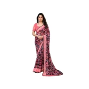 Women's Chiffon Printed Saree With Unstitched Blouse 5.5Mtr (Pink)