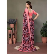 Women's Chiffon Printed Saree With Unstitched Blouse 5.5Mtr (Pink) - Image 3