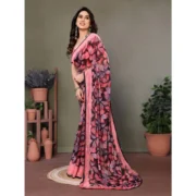 Women's Chiffon Printed Saree With Unstitched Blouse 5.5Mtr (Pink) - Image 2