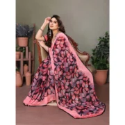 Women's Chiffon Printed Saree With Unstitched Blouse 5.5Mtr (Pink) - Image 4