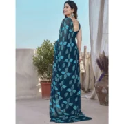 Women's Chiffon Printed Saree With Unstitched Blouse 5.5Mtr (Blue) - Image 4