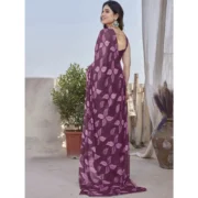 Women's Chiffon Printed Saree With Unstitched Blouse 5.5Mtr (Purple) - Image 4