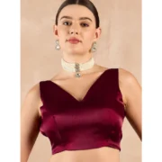 Women's Jimmy Choo solid Saree With Unstitched Blouse 5.5Mtr (Wine ) - Image 3