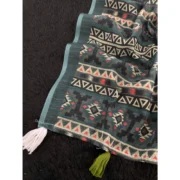 Women's Linen Cotton Printed Saree With Unstitched Blouse 5.5Mtr (Blue) - Image 3
