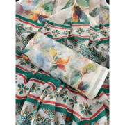 Women's Linen Cotton Printed Saree With Unstitched Blouse 5.5Mtr (Green) - Image 2