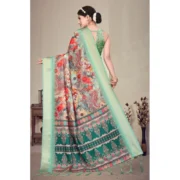 Women's Cotton Silk Printed Saree With Unstitched Blouse 5.5Mtr (Light Green) - Image 4