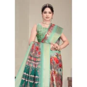 Women's Cotton Silk Printed Saree With Unstitched Blouse 5.5Mtr (Light Green) - Image 2