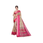 Women's Cotton Silk Printed Saree With Unstitched Blouse 5.5Mtr (Pink)