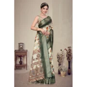 Women's Cotton Silk Printed Saree With Unstitched Blouse 5.5Mtr (Green) - Image 2