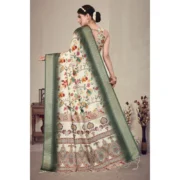 Women's Cotton Silk Printed Saree With Unstitched Blouse 5.5Mtr (Green) - Image 3