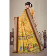 Women's Cotton Silk Printed Saree With Unstitched Blouse 5.5Mtr (Yellow) - Image 3