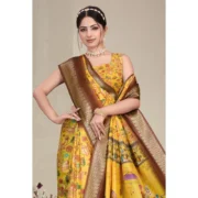 Women's Cotton Silk Printed Saree With Unstitched Blouse 5.5Mtr (Yellow) - Image 2