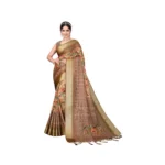 Women's Cotton Silk Printed Saree With Unstitched Blouse 5.5Mtr (Peach)