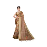 Women's Cotton Silk Printed Saree With Unstitched Blouse 5.5Mtr (Peach)
