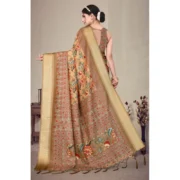 Women's Cotton Silk Printed Saree With Unstitched Blouse 5.5Mtr (Peach) - Image 3