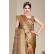 Women's Cotton Silk Printed Saree With Unstitched Blouse 5.5Mtr (Peach) - Image 2