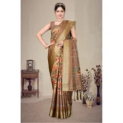 Women's Cotton Silk Printed Saree With Unstitched Blouse 5.5Mtr (Peach) - Image 4