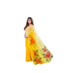 Women's Georgette Printed Saree With Unstitched Blouse 5.5Mtr (Yellow)