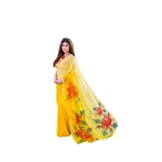 Women's Georgette Printed Saree With Unstitched Blouse 5.5Mtr (Yellow)