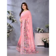 Women's Linen Cotton Printed Saree With Unstitched Blouse 5.5Mtr (Peach) - Image 2