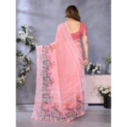 Women's Linen Cotton Printed Saree With Unstitched Blouse 5.5Mtr (Peach) - Image 4