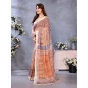 Women's Linen Cotton Printed Saree With Unstitched Blouse 5.5Mtr (Brown) - Image 2