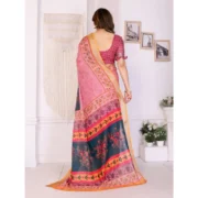 Women's Linen Cotton Printed Saree With Unstitched Blouse 5.5Mtr (Pink) - Image 2