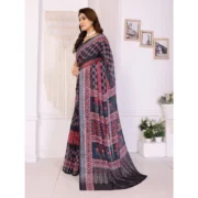 Women's Linen Cotton Printed Saree With Unstitched Blouse 5.5Mtr (Black) - Image 2
