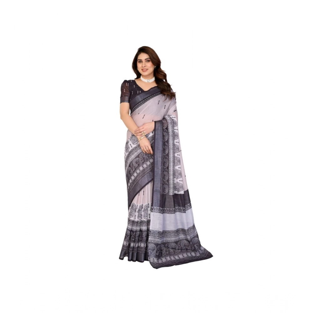 PID-63910-Women-s-Linen-Cotton-Printed-Saree-With-Unstitched-Blouse-5-5-Mtr-White-Black-1-1000x1000-1.webp Women's Linen Cotton Printed Saree With Unstitched Blouse 5.5Mtr (White & Black) - Image 1