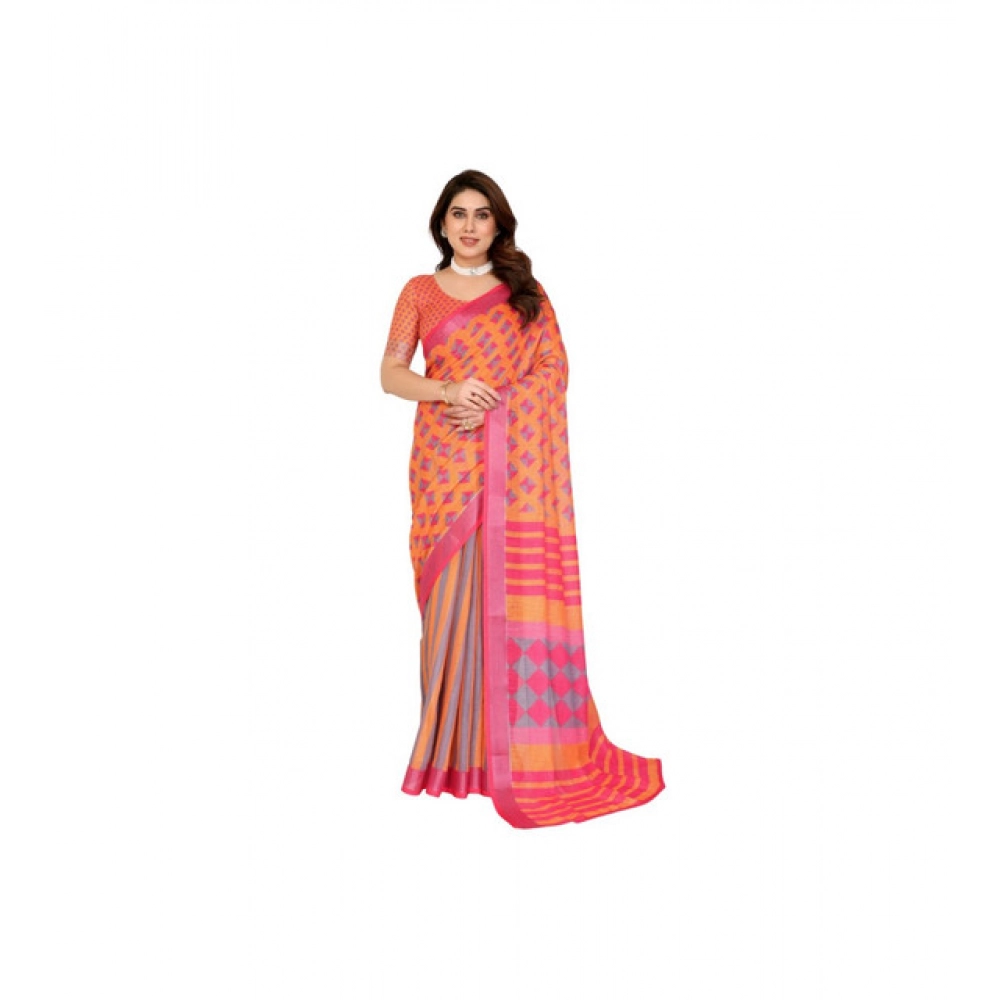 PID-63911-Women-s-Linen-Cotton-Printed-Saree-With-Unstitched-Blouse-5-5-Mtr-Orange-1-1000x1000-1.webp Women's Linen Cotton Printed Saree With Unstitched Blouse 5.5Mtr (Orange ) - Image 1
