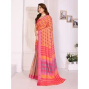 Women's Linen Cotton Printed Saree With Unstitched Blouse 5.5Mtr (Orange ) - Image 4