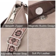 Women's PU Leather Zipper Sling Bag (Beige) - Image 4