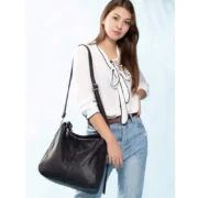 Women's PU Leather Zipper Handbag (Black) - Image 4