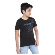 Boy's Cotton Grapic Printed Round Neck T-Shirt (Black) - Image 3