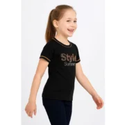 Girl's Cotton Printeded Round Neck T-Shirt (Black) - Image 5