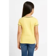 Girl's Cotton Printeded Round Neck T-Shirt (Yellow) - Image 5