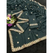 Women's Georgette Embroidered Saree With Unstitched Blouse 5.5Mtr (Teal) - Image 2