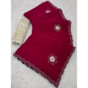 Women's Chiffon Butti Dotted Saree With Unstitched Blouse 5.5Mtr (Pink)