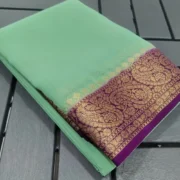 Women's Crepe Chit Pallu Solid Saree With Unstitched Blouse 5.5Mtr (Light Green)