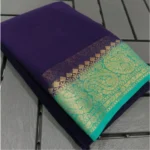 Women's Crepe Chit Pallu Solid Saree With Unstitched Blouse 5.5Mtr (Blue)