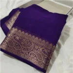 Women's Crepe Chit Pallu Solid Saree With Unstitched Blouse 5.5Mtr (Purple)