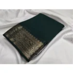 Women's Crepe Chit Pallu Solid Saree With Unstitched Blouse 5.5Mtr (Bottle Green)