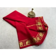 Women's Crepe Chit Pallu Solid Saree With Unstitched Blouse 5.5Mtr (Red) - Image 2