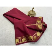 Women's Crepe Chit Pallu Solid Saree With Unstitched Blouse 5.5Mtr (Maroon) - Image 2