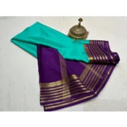 Women's Crepe Chit Pallu Solid Saree With Unstitched Blouse 5.5Mtr (Sky Blue) - Image 2