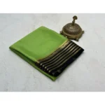 Women's Crepe Chit Pallu Solid Saree With Unstitched Blouse 5.5Mtr (Green)