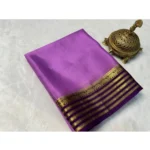 Women's Crepe Chit Pallu Solid Saree With Unstitched Blouse 5.5Mtr (Dark Purple)