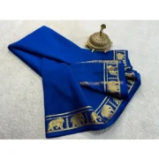 Women's Crepe Chit Pallu Solid Saree With Unstitched Blouse 5.5Mtr (Navy Blue) - Image 2